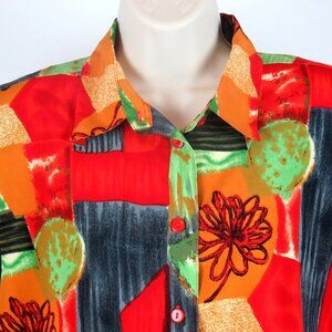 Exclusive by Whispers Shirt Size Med Floral Abstract Short Sleeve Shoulder Pads